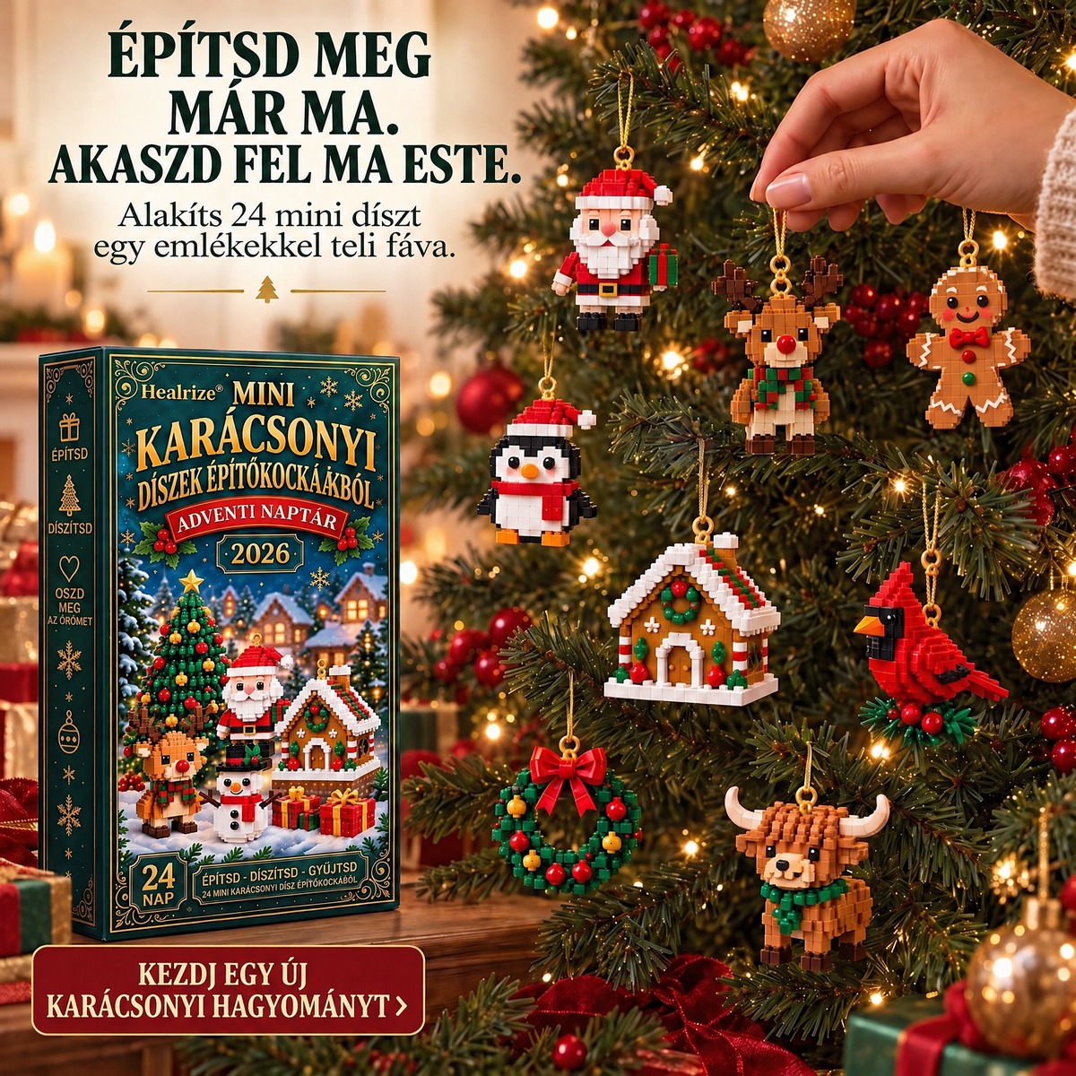 🎄Healrize® Adventní kalendář s 24 vánočními mini ozdobami z kostiček