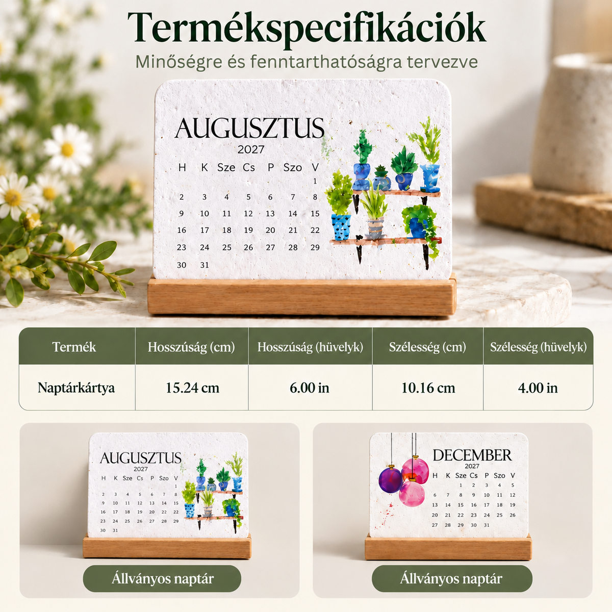 🌱 Környezetbarát, elültethető „Időtlen” Magpapír Naptár 2027