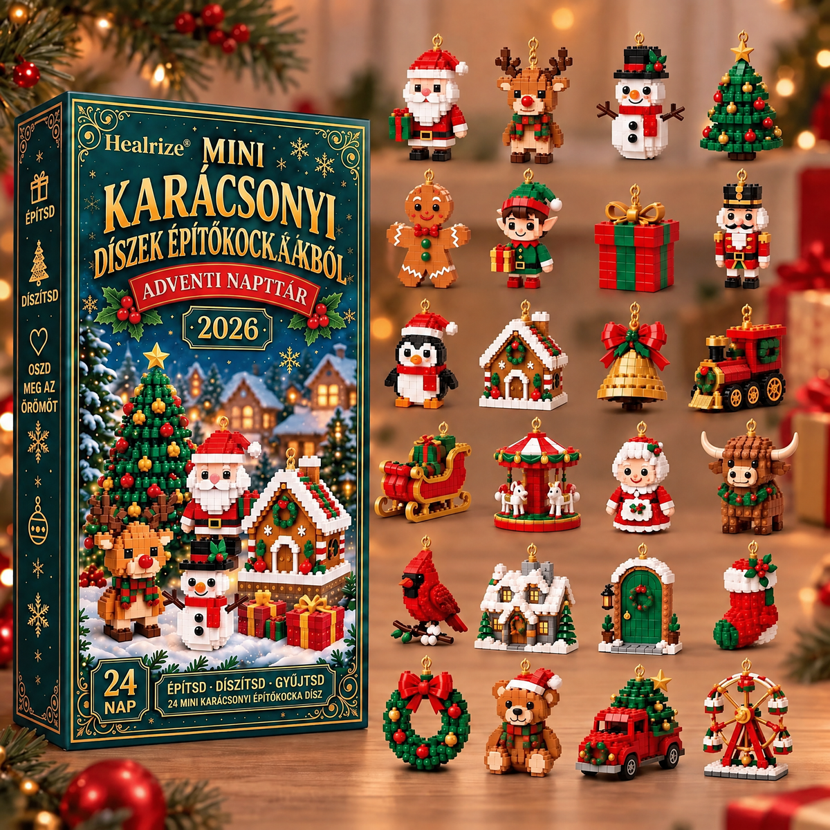 🎄Healrize® Adventní kalendář s 24 vánočními mini ozdobami z kostiček