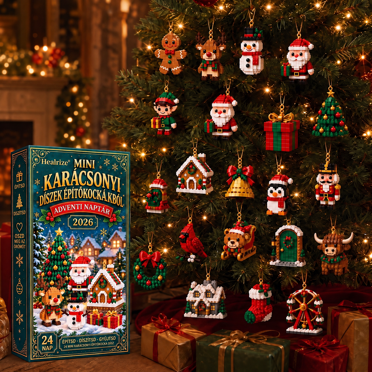 🎄Healrize® Adventní kalendář s 24 vánočními mini ozdobami z kostiček