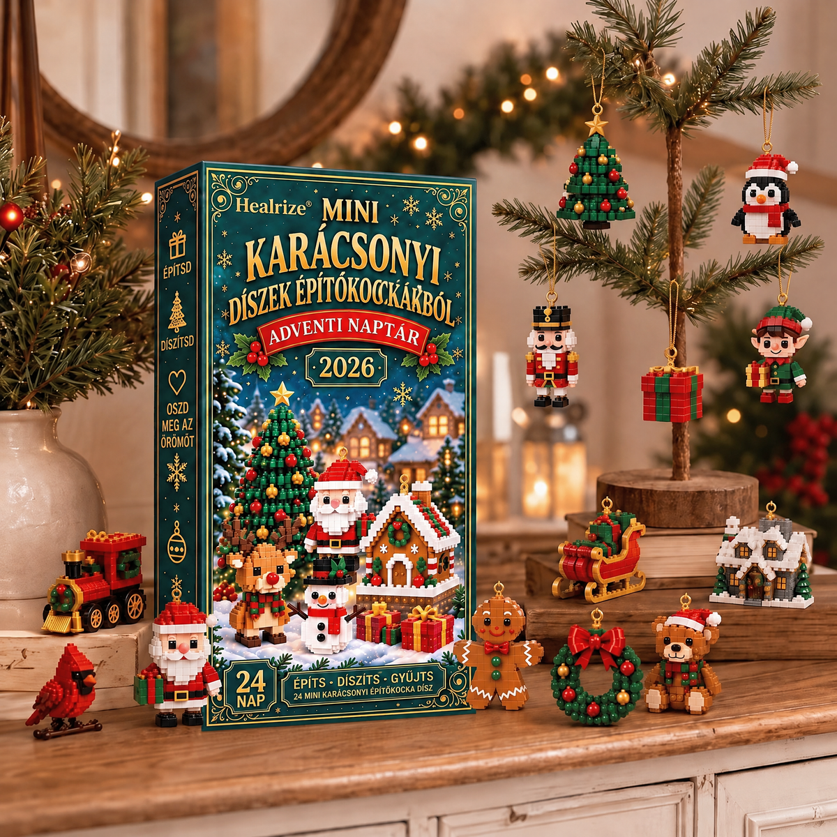 🎄Healrize® Adventní kalendář s 24 vánočními mini ozdobami z kostiček