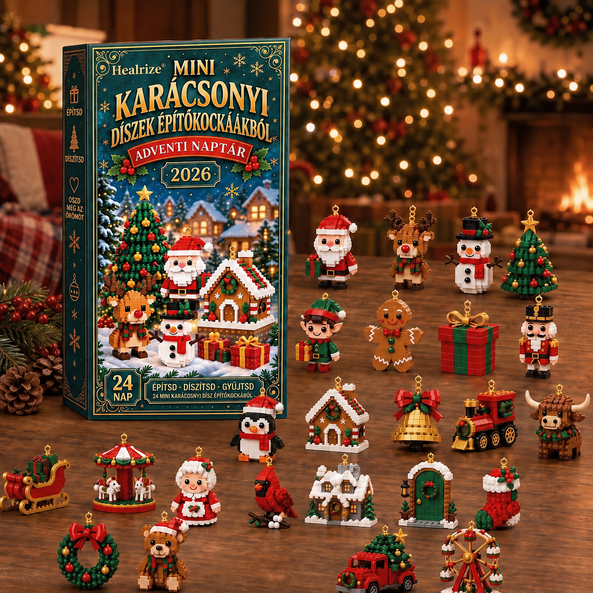 🎄Healrize® Adventní kalendář s 24 vánočními mini ozdobami z kostiček