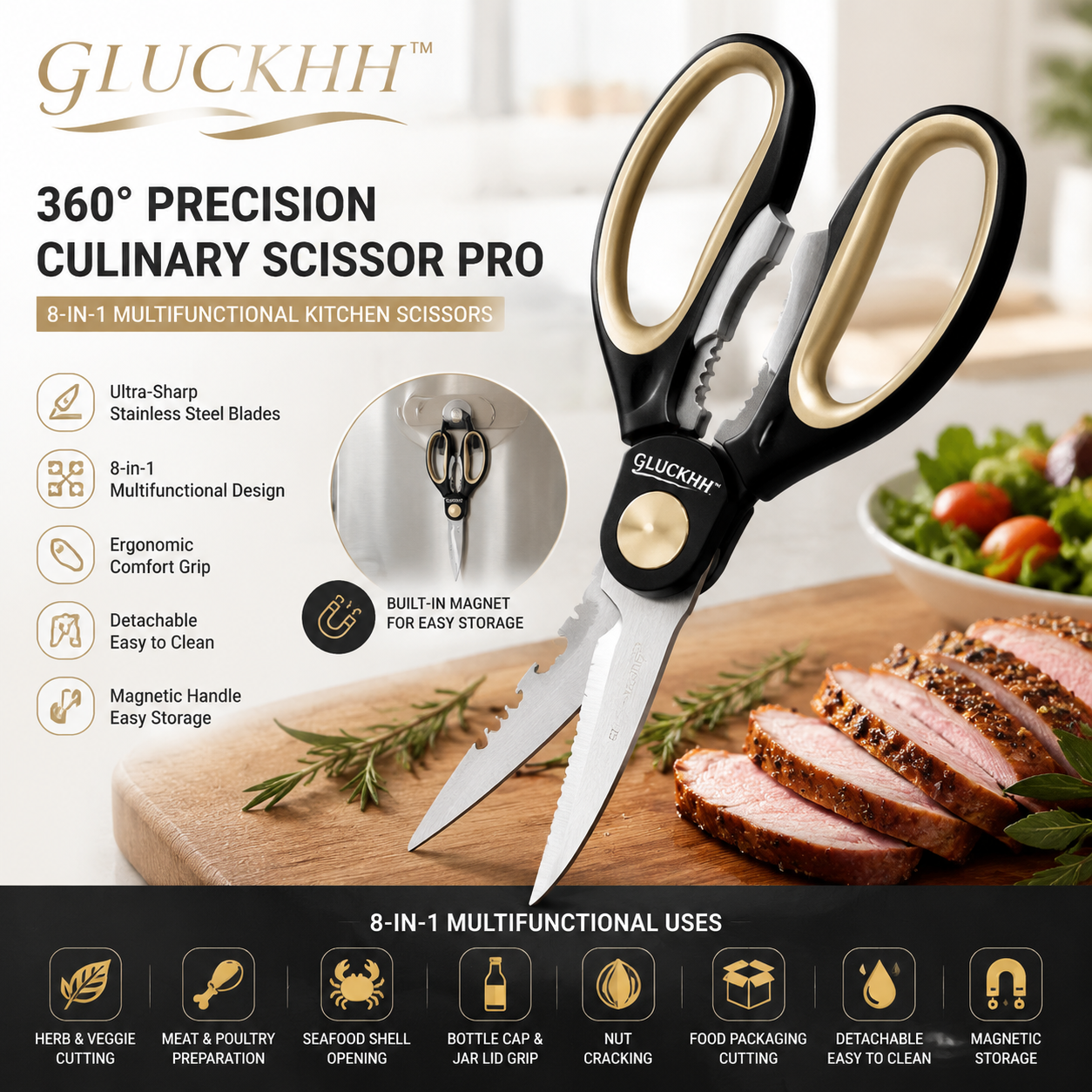 𝓖𝓛𝓤𝓒𝓚𝓗𝓗™ 360° Precision Culinary Scissor Pro